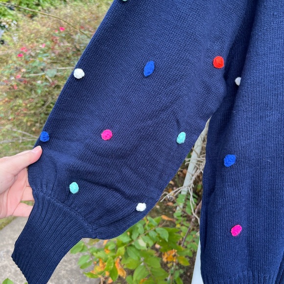 NWT Crown & Ivy Fun Navy 3D Dot Multicolored High Neck Long Sleeve Sweater - Picture 3 of 7